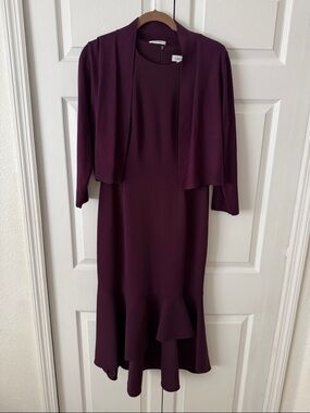 Calvin Klein Plum Midi Dress with Matching Jacket size 8